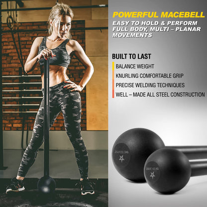 Steel Mace Bell for Comprehensive Strength Training - Supports Full Body Workouts, Muscle Development, Shoulder, Grip, and Forearm Exercises - Available in 5 to 30 LB Options for Both Men and Women